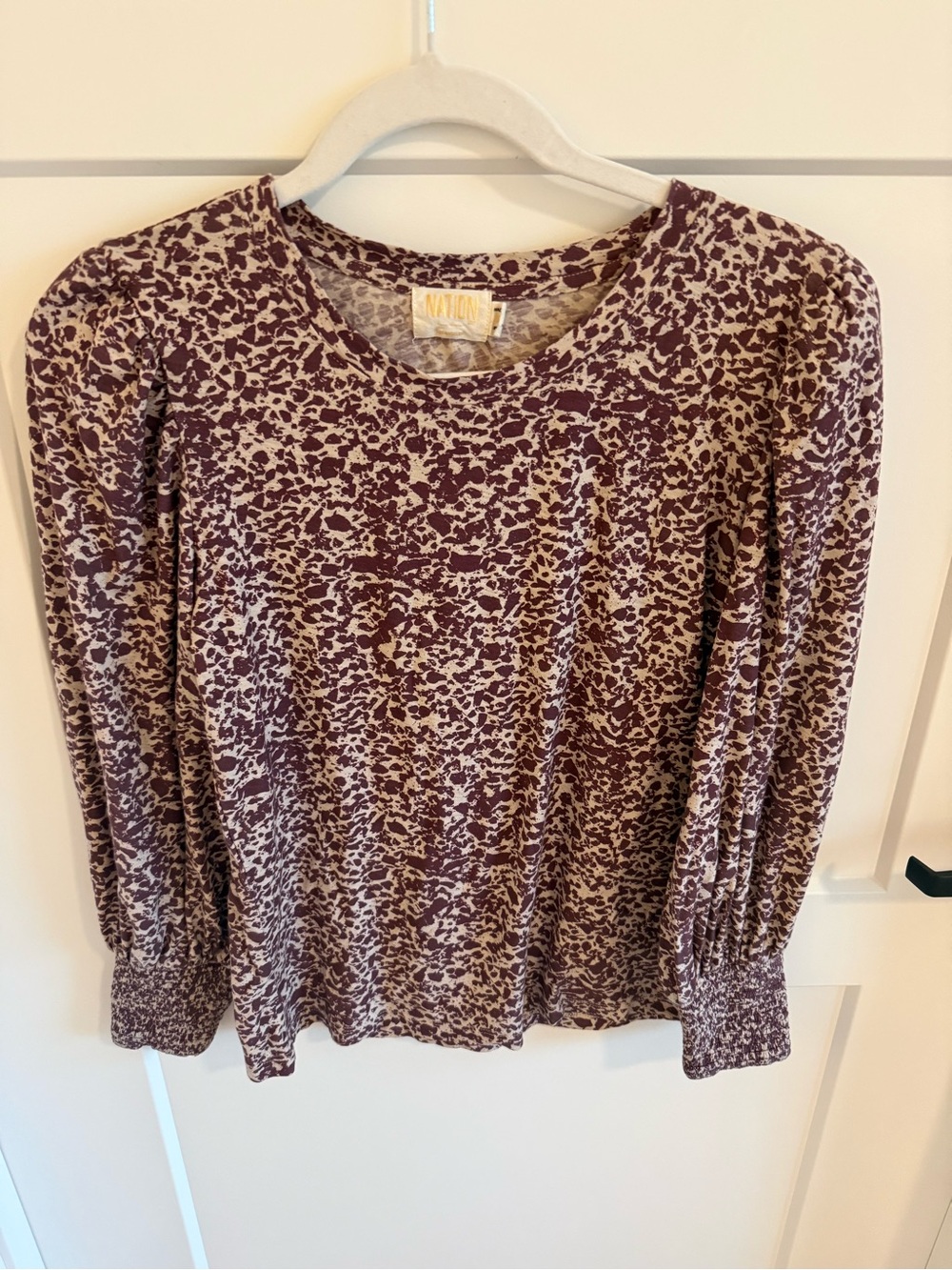 Nation LTD Loren Leopard Print Puff Sleeve Top Pima Cotton M